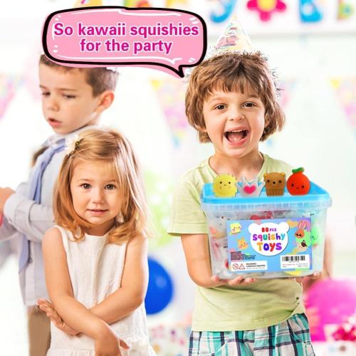 80Pcs Party Favors for Kids 4-8, Kawaii Squishies Mochi Squishy Toy Bulk Fidget Sensory Toys Birthday Gifts for Boys Girls, Easter Basket Stuffers Egg Fillers Treasure Box Classroom Prizes Goodie Bag
