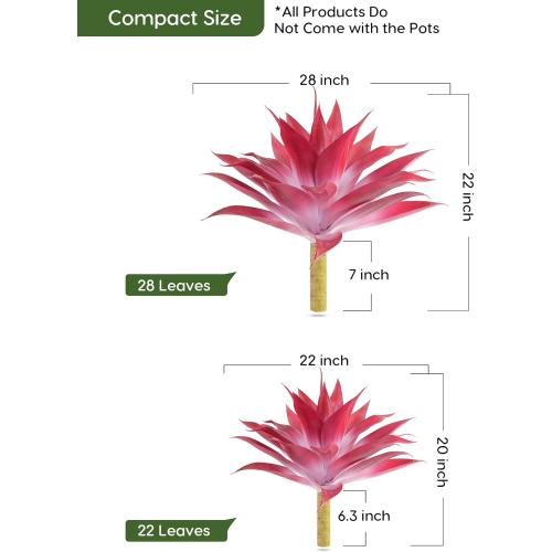 Velener Artificial Agave Plant Set, 28 Inch, Faux Aesthetic Plants for Home Decor, Realistic Fake Red and White Agave Plants Indoor Without Pot, Set of 2