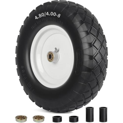 4.80/4.00-8 Wheelbarrow Tire, 16 Flat-Free Solid Tire and Wheel, 3-6 Centered Hub, 5/8 & 3/4 Bearing, For Broadcast Spreader Garden Wagon Cart Trolley Dolly (1 Pack)