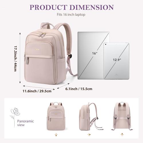 Travel Backpack for Women Personal Carry On Bag Business Weekender Hiking Multilayer Laptop Bag,16 Inch,Pink
