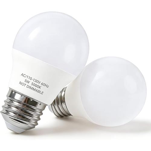 5W LED Refrigerator Light Bulbs 40 Equivalent, A15 Small Applicance Light Bulb E26 Medium Base, 120V Waterproof Fridge Bulbs Daylight White Freezer Home Lighting Lamp Non-dimmable, 2 Pack