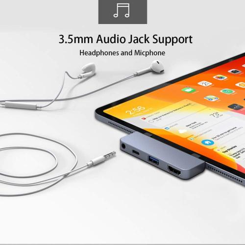 HyperDrive iPad Pro USB C Hub — 4-in-1 USBC Hub w/ 4K30Hz HDMI, USB-C 5Gbps 60W PD, USB-A 5Gbps, 3.5mm Audio Jack — Form-Fitting, Aluminum iPad Docking Station Compatible w/Air & Mini (Space Gray)
