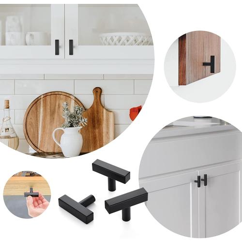 Ravinte 10 Pack Black Square Bar Cabinet Knobs 2 Inch Square Cabinet Pulls Matte Black Single Hole Kitchen Cabinet Handles