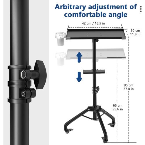 ZHOOGE Salon Tray Cart on Wheels with Stand Rack Tray, Premium Iron Alloy Tattoo Tray Height Adjustable Salon Service Tray with 360 Degree Mute Universal Tricycle for Tattoo Work, SPA and Dental Tray