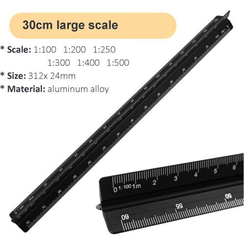 Scale Ruler, Metal Scale Ruler 2 Packs, Aluminium Architectural Scale Rule for Cutting for Architects, Draftsman and Students,Black,30CM