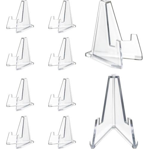 HillSpring 10 Pack 2.2 Inch Clear Small Easel Stand, Acrylic Tabletop Mini Stand, Display Holder for Sports Cards, Challenge Coin, Graded Cards, Name Card, Photo, Sign, Medal, Crystals, Plates