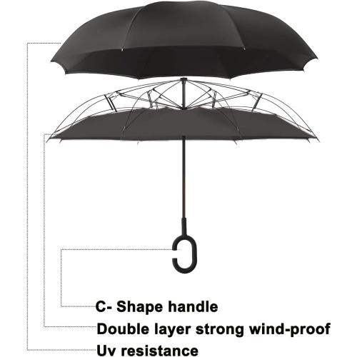 MRTLLOA 40/49/56 Inch Oversize Windproof Inverted Reverse Upside Down Umbrella, Golf Size Rain Umbrella, Double Layer, C-Shaped Handle for Men, Women and Kids