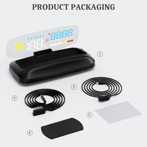 Car HUD C5, Head-Up Display, OBDII & GPS Scanner, Vehicle Speed, Fuel Consumption, Clear Fault Code, Compatible with All Cars