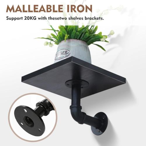 6 Pack Industrial Pipe Shelf Brackets, Black Iron for Floating Shelves Heavy-Duty Wall Mount with Hardware