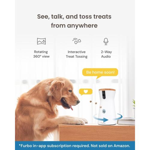 Furbo 360° Dog Camera - Unlock with Paid Plan: Home Security & Dog Safety Alerts, Rotating Pet Treat Dispenser w/ 2-Way Speaker, Smart Indoor Cam w/Phone App (3mo Minimum Subscription Required)