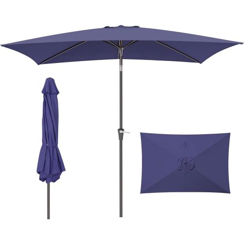 Rectangular Patio Umbrella, 6.5 x 10 ft Rectangle Table Umbrellas w/Heavy Duty Ribs, Effortless Crank and Push Button Tilt, Wind Resistant Sun Umbrella for Outdoor Patio, Navy Blue ‼️used‼️