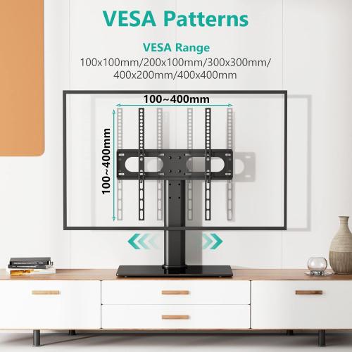 WALI Universal TV Stand, Table Top TV Stand for 32 to 65 inch TV, Height Adjustable TV Mount with Security Wire, 88lbs Weight Capacity, Max VESA 400x400mm(TVDVD-01), Black