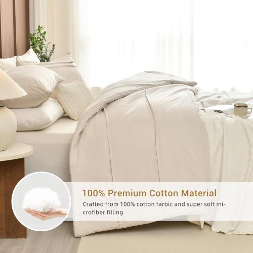 CozyTide Queen Comforter Set(90x95),Cotton Pinch Pleated Bedding Set,3 Pieces Soft Lightweight Farmhouse Bedding Comforter Set（1 Wheat Comforter and 2 Pillowcases）