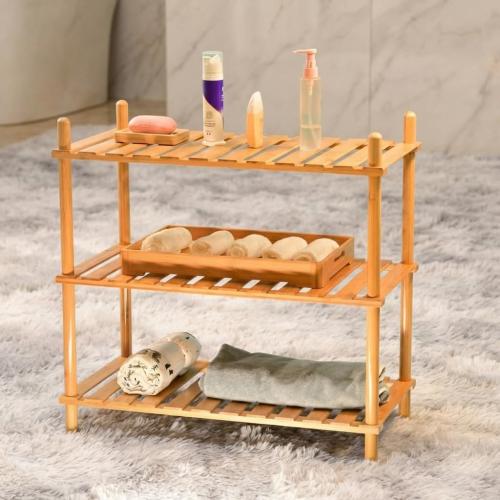 GOGOGO 3-Tier Bamboo Freestanding Shelf | Tool-Free,150lb,Multifunctional Small Bookcase Wood Shelf for Bathroom, Kitchen, Office (Natural, 9.0“H（3 Tier Heightened)