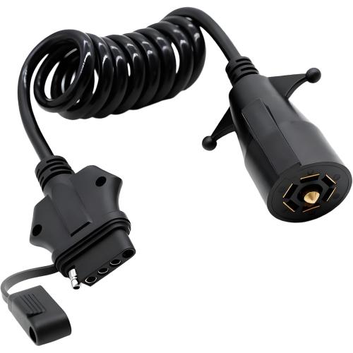 7 Pin to 5 Pin Trailer Light Adapter 7 Way Blade to 5 Way Flat Trailer Plug Adapter, 7 Way to 5 Way Trailer Coiled Wiring Adapter Trailer Connectors for RV Truck 5 FT(60 inches)