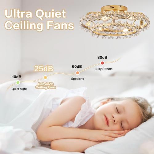 20 Boho Chandelier Ceiling Fan with Light Modern Flower Fandelier | for Girl's room Bedroom Living Room,Bladeless Caged Ceiling Fans with Lights and Remote,Frence Shabby Chic,Crystal Flowers