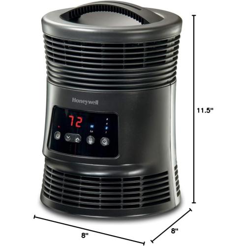 Honeywell HHF370B 360 Degree Surround Fan Forced Heater with Surround Heat Output Charcoal Grey Energy Efficient Portable Heater with Adjustable Thermostat & 2 Heat Settings , Black