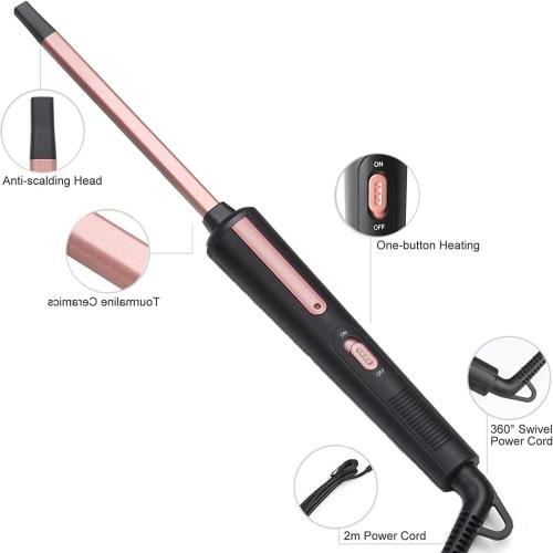 Thin Curling Iron, 3/8 Inch Small Curling Iron Wand for Short & Long Hair, Square Tube Ceramic Mini Curling Barrel Rapid Heating for Tight Curls, Include Glove