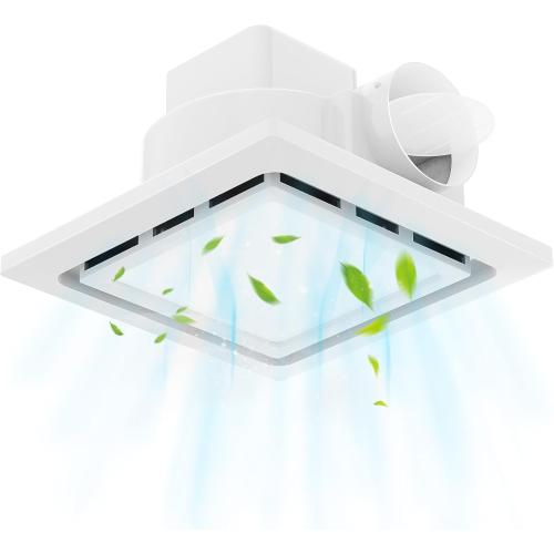 TEPU 9.8Inch Grille Bathroom Exhaust Fan with Light 110 CFM, Housing 8 x 8, Duct 4Inch, 1.0 Sone Quiet Bathroom Exhaust Fan with 6500K 1200LM LED Light, for Bathrooms, Laundry Room, Shower Area