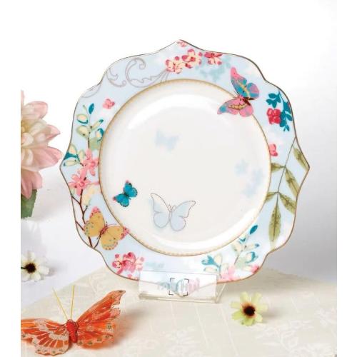 YBKTEX Ceramic Plate- Butterfly Pattern (Blue (10.5inches Flat Plate))