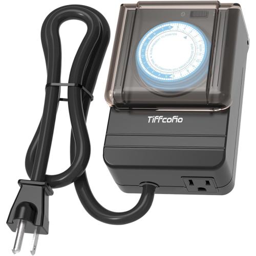 TiFFCOFiO Outdoor Timer Outlet Waterproof, 24 Hour Mechanical Light Timer Outdoor, 2 Grounded Outlets for Home and Garden, 15A 1/2HP, Heavy Duty, ETL Listed (15 Min Interval)