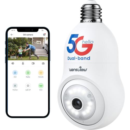 wansview 2K Light Bulb Security Camera-5G&2.4G WiFi 360° Security Cameras Wireless Outdoor/Indoor for Home Security, Color Night Vision, 24/7 Recording, Auto Tracking, Siren Alarm, Works with Alexa