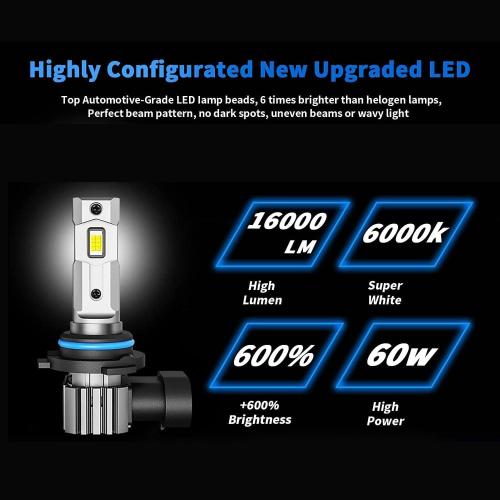 2 PCS RCJ 9006/HB4 Bulbs, 60W 16000LM 6000K Cool White Fog Light Bulbs, with 12000 RPM Cooling Fan, Plug and Play