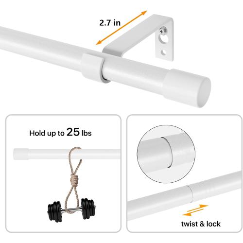 2 Pack White Curtain Rods for Windows 48 to 84 inch, Heavy Duty Adjustable Window Curtain Rod for Living Room, 5/8 inch Diameter Metal Standard Drapery Rod Set with Bracket, Easy Install - White