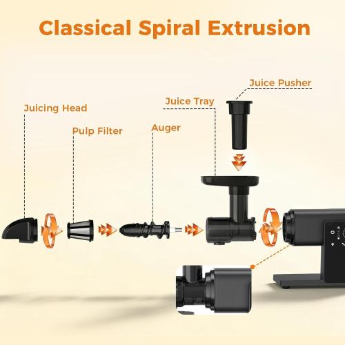 Cold Press Juicer Machines, Slow Masticating Juicers with LED Smart Touch Screen, Professional Extractor for Leafy Greens, Kale & Fibrous Vegetables, 2 Modes & Reverse, BPA-Free