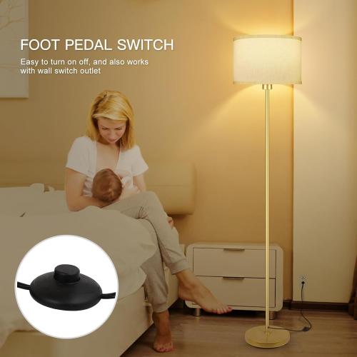 BoostArea Gold Floor Lamp, 58 Bedroom Floor Lamp with White Linen Shade, Foot Pedal Switch, Samll Freestanding Lamp(Bulb Not Included) Bright Corner Reading Standing Lamps for Living Room, Office