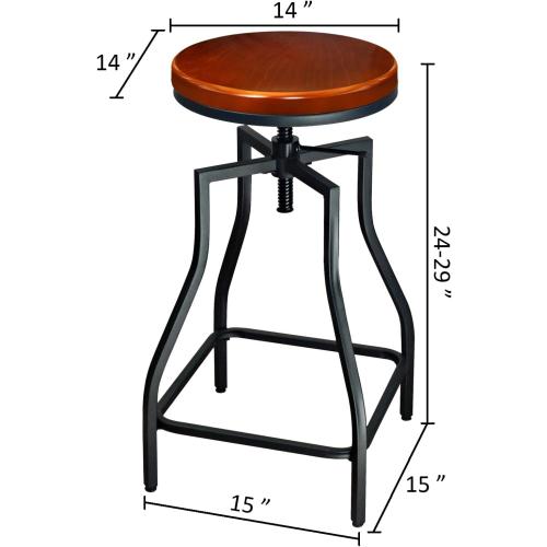 eHemco Adjustable Swivel Metal Kitchen Counter Height Backless Barstool with Wood Veneer Seat, Black, Set of 2