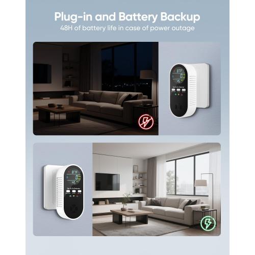 5-in-1 Carbon Monoxide Detectors, Natural Gas Leak Detector, Plug-in & Battery Backup Portable Co Detector, Co Gas Temp Humidity Sensor, HD Display Screen Vilfet, 1-Pcs, Black