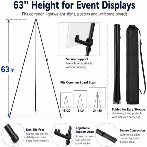 RRFTOK 63 Inch Easel Stand for Sign, Poster Stand and Wedding Sign | Instant-fold metal tripod with carry bag for welcome sign, poster display, foam board and floor use