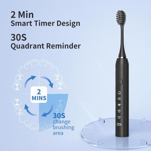 Electric Toothbrush for Adults and Kids, Travel Electric Toothbrush with 8 Brush Heads, Rechargeable Sonic Toothbrush with 5 Modes, 2 Minutes Built in Smart Timer, 42000 VPM Motor (Black)