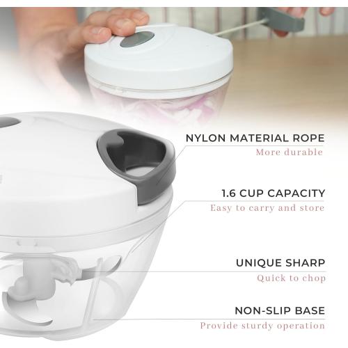 Manual Vegetable Chopper Pull String Food Chopper Sharp Blades Garlic Mincer with Container Onion Cutter for Chili Meat Nuts Herb