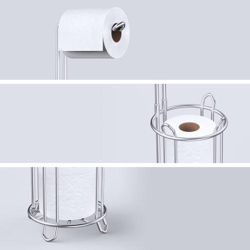 Meangood Toilet Paper Holder Stand and Tissue Paper Roll Dispenser for 4 Mega Rolls, Bathroom Free Standing Tissue Roll Storage Holder Rack, Metal Wire Silver