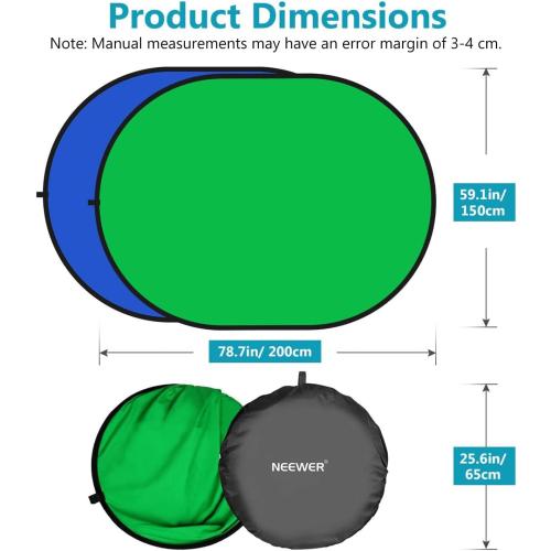 NEEWER Chromakey Backdrops, Double Sided Green Screen and Blue Screen, 2 in 1 Collapsible and Reversible Background for Photography, Gaming and Live Streaming, 5'×6.6'/1.5m×2m (Green/Blue)