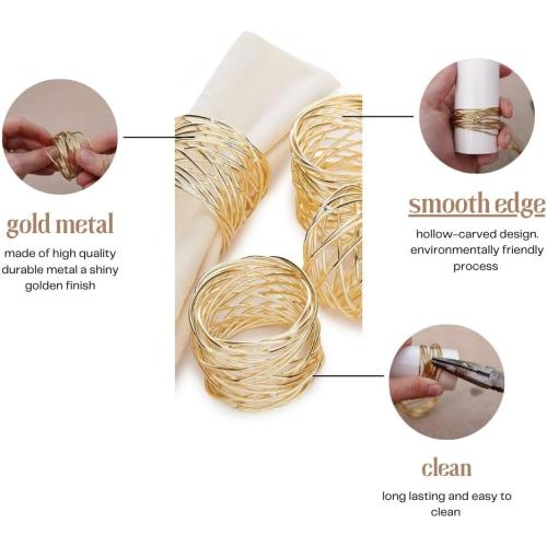 Set of 12 Napkin Rings, Metal Gold Round Napkin Rings Buckles for Table Decorations, Wedding, Dinner, Party, Set of 12