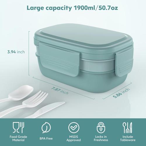 Adult Lunch Box,3 Stackable Bento Lunch Containers for Adults, Modern Minimalist Design Bento Box with Utensil Set, Leak-Proof Lunchbox for Dining Out, Work, Picnic