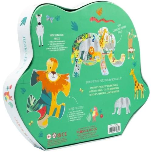 Floss & Rock 42P6330 Jungle Elephant Shaped Jigsaw with Shaped Box, 40-Piece Set