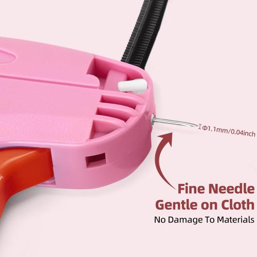 Stitch Gun for Clothes - Includes 6 Fine Needles, 1000 White & 1000 Black Fasteners, Handheld Stitch Gun - Quick Clothing Fixer, Tag Gun for Clothes (Pink Red)