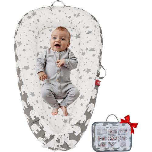 Baby Lounger, Newborn Lounger, Baby Nest Bed, Portable Baby Bed, Girl Boy Baby Essentials, Soft Breathable Portable Infant Lounger Essentials (Gray Elephant)