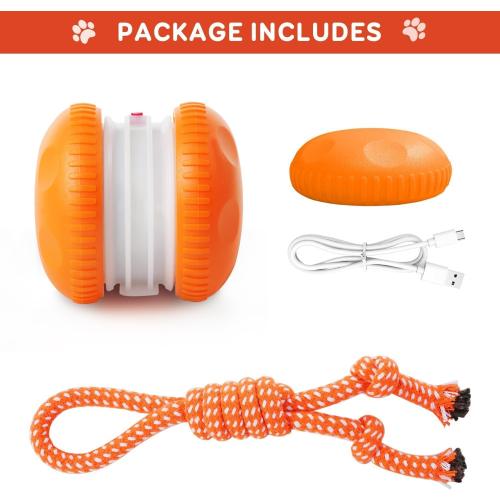 Interactive Dog Toys, Random Path Electric Automatic Moving and Rolling Dogs Toy with Rope for Small Medium Large Dogs, Motion-Activated Dog Stimulation Toy for Boredom Relief (Orange)