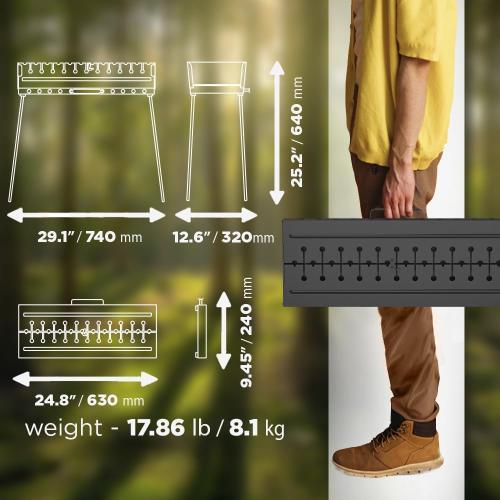Charcoal Grill for 12 Skewers - Portable Barbecue Camp Grills Mangal Schaschlik - Foldable Metal Mangal - Kebab Shish BBQ for EDC Picnic Outdoor Cooking Camping Hiking N12