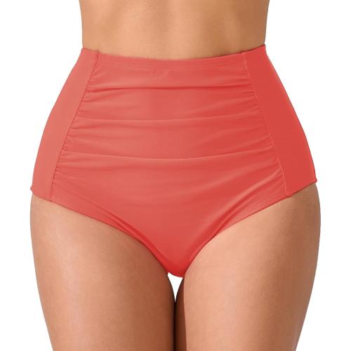 Women's High Waisted Ruched Bikini Bottoms Full Coverage Swim Bottoms Tummy Control Swimsuits Bottoms