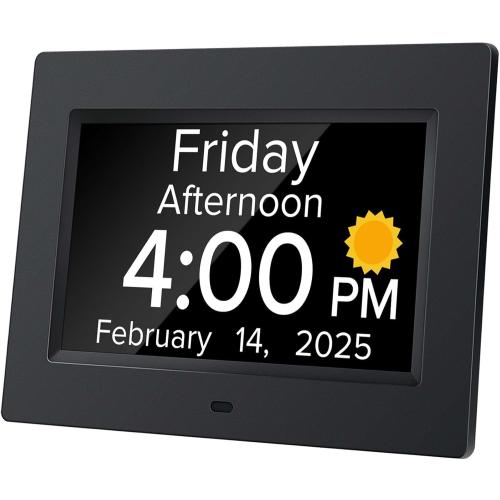 Digital Alarm Clock with Date and Day of Week for Dementia Seniors, Voice Announcement Time, Multiple Alarm Sets, Auto DST, Designed Specifically for Elderly - Black