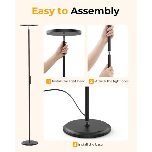 Floor Lamps for Living Room, 69 Tall LED Lamp, 2800LM Standing Lamp Remote & Foot Switch with 1H Timer, 2700-6500K Stepless Dimmable Modern Pole Light for Bedroom, Reading, Black