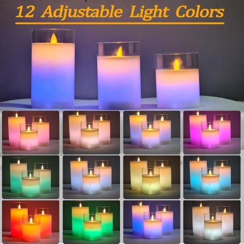 Multicolor Realistic LED Flickering Flameless Candles Color Change,Battery Operated with Remote Control and Timer Candle,Wax Pillar Candles,Velas Artificiales Para Decoracion Candles for Wedding