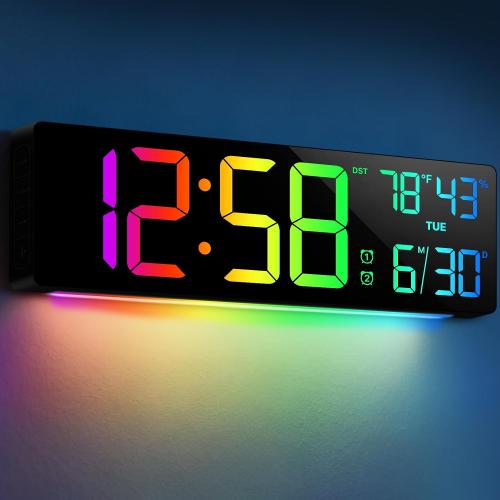 18.5 Large Digital Wall Clock, Big LED Digital Clocks, Remote, RGB Display