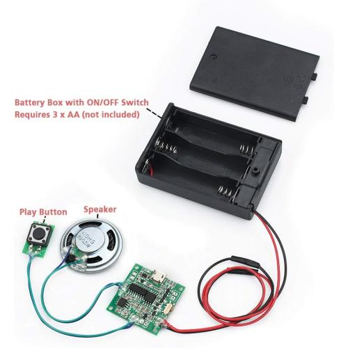 Sound Module Button Control Music Voice Player Programmable Talk Chip Musical 8MB MP3 WAV USB Downloadable with AA Battery Box   USB Cable for DIY Audio Cards Christmas Creative Gift